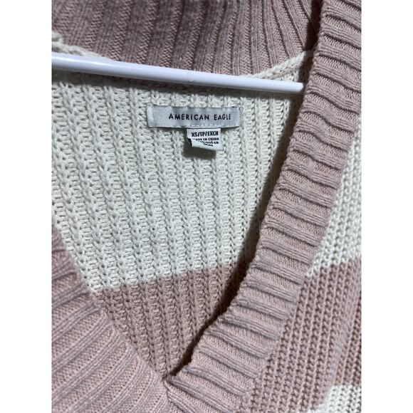 American Eagle Striped V-Neck Pink Cream Sweater Size XS - Picture 3 of 5